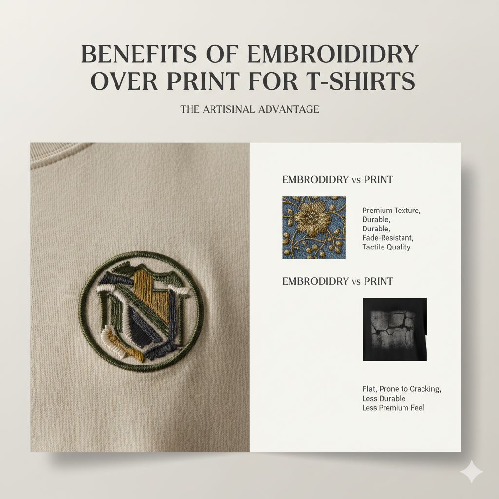 Benefits of Embroidery Over Print for T-Shirts