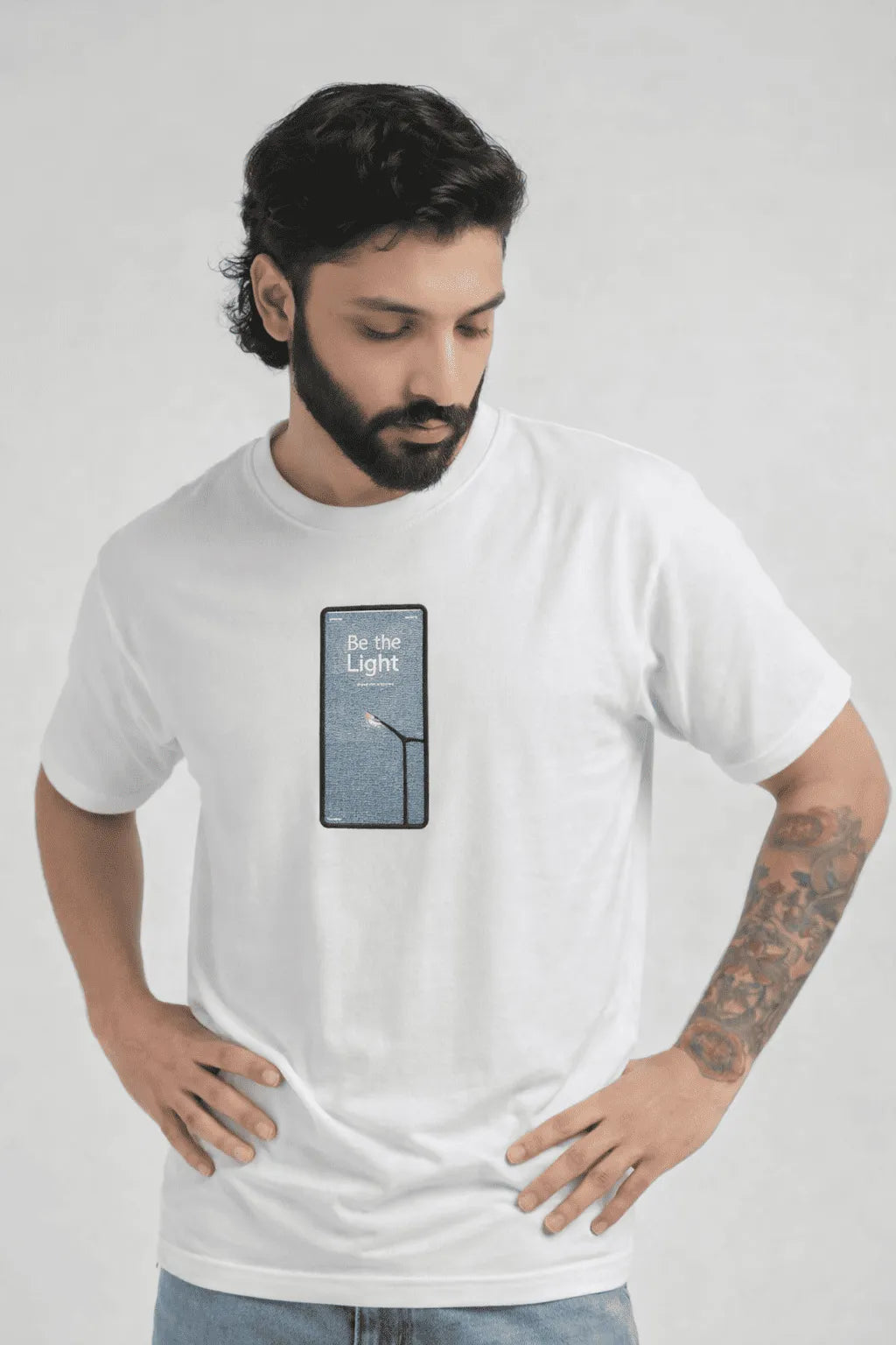 DROP 03 — BE THE LIGHT | Premium Embroidered T-Shirt | Minimalist Leadership Logo Tee