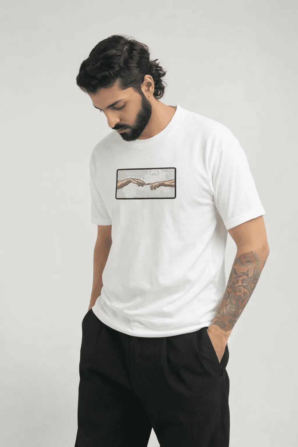 DROP 01 — THE CREATOR | Premium Embroidered T-Shirt | Vintage Line Art Logo Tee