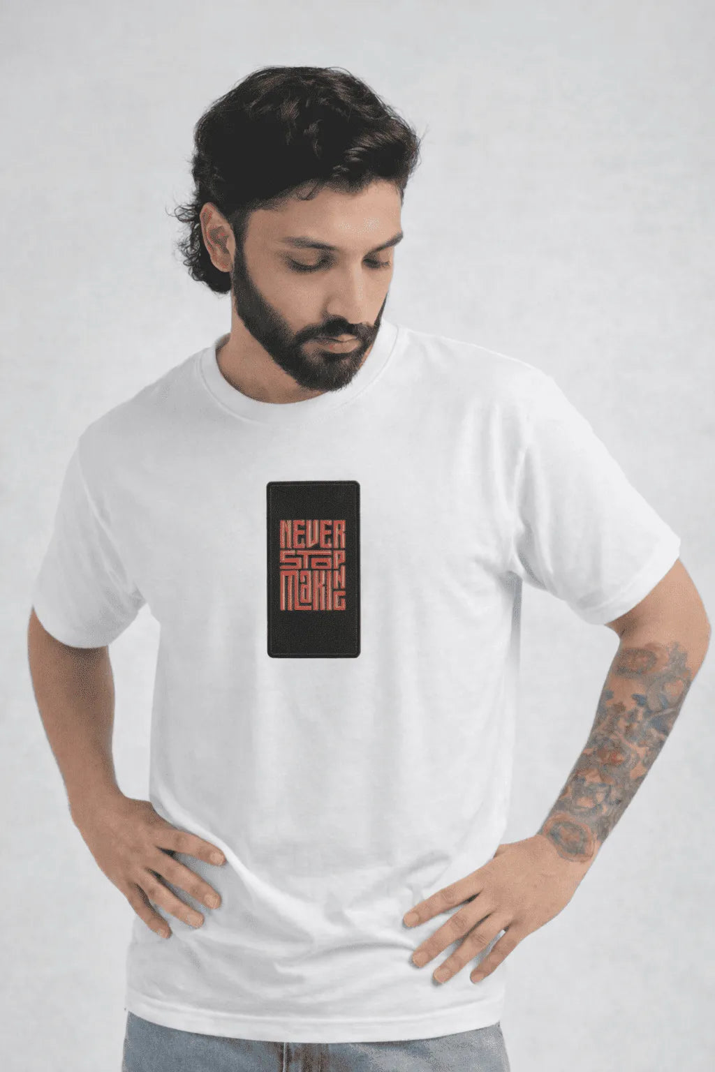 DROP 06 — THE MAKER CODE | Premium Embroidered T-Shirt | Minimalist Embroidered Text Tee